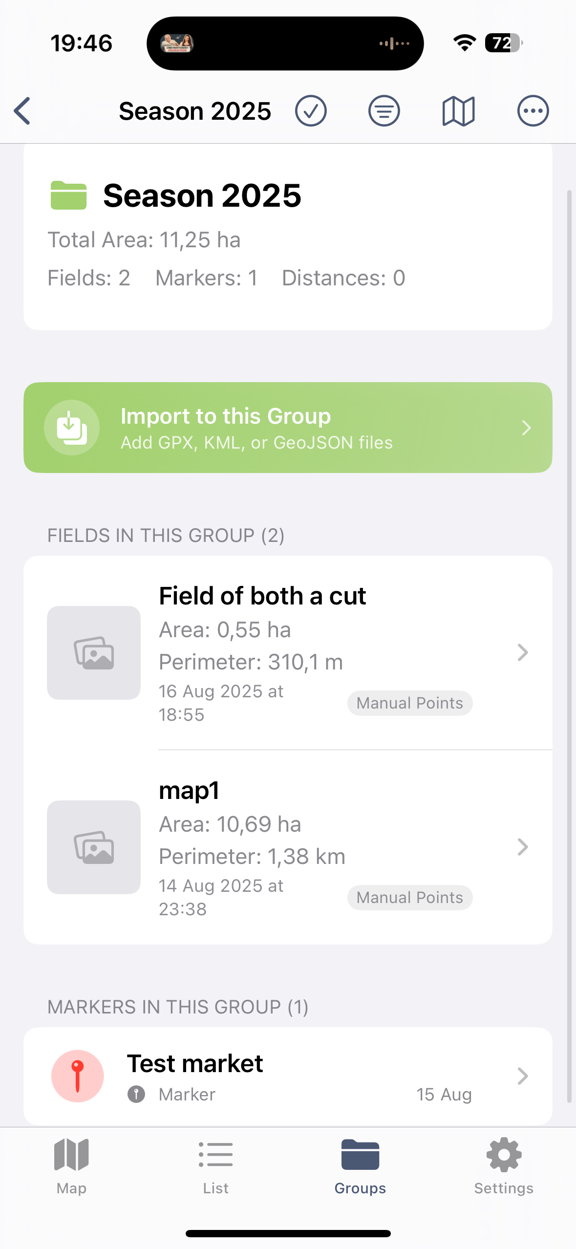 LandLens measurement interface with GPS tracking